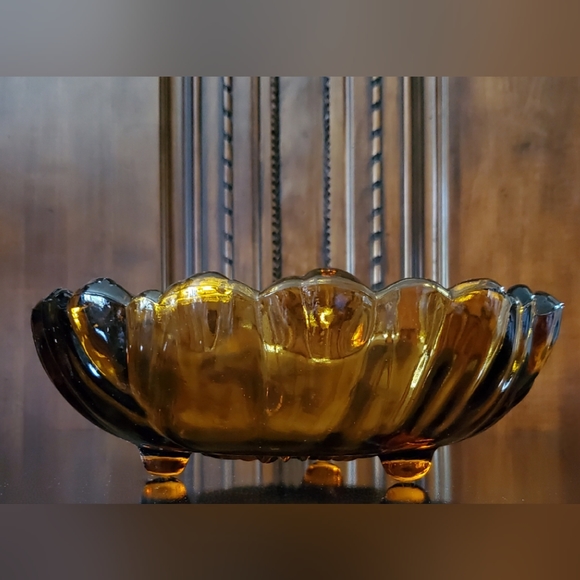 11" 🧡Vntg🌻"Petals Amber"🧡3 Toed Footed Thick 4lb 4oz Bowl by Colony🌻 - Picture 12 of 13